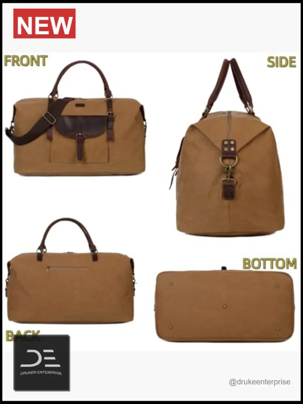 Real Leather Canvas Travel Duffel Oversized Weekender Carry On Overnight Sports
